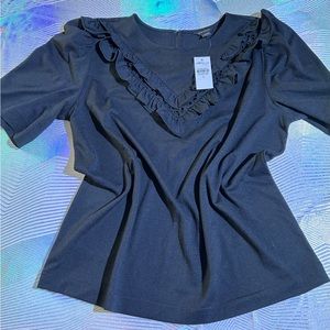 ANN TAYLOR blouse, ruffled front, black, size S